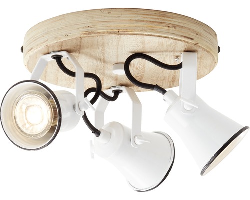 Deckenleuchte mit drei Strahlern und Holzsockel