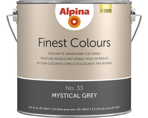 Alpina Finest Colours konservierungsmittelfrei mystical grey 2,5 L Alpina Finest Colours Innenfarbe, edelmatt, Farbton Mystical Grey, 2,5 Liter