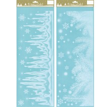 Images pour fenêtres avec glaçons, flocons de neige et branches de sapin