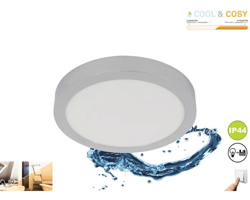 Plafonnier LED IP44 21W 2000 lm 2700/4000 K Ø 30 cm Cool&Cosy chrome/blanc Plafonnier LED rond avec protection contre les projections d''eau