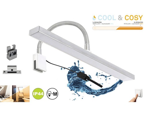 Lampe de salle de bain LED avec bras flexibles, matériel de montage inclus et indice de protection IP44