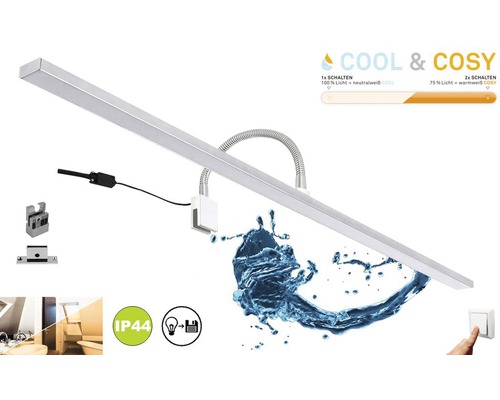 Applique de miroir LED de salle de bains IP44 11W 800 lm 2700/4000 K blanc chaud/blanc neutre Cool&Cosy chrome/blanc h x l x p 174x403x202 mm