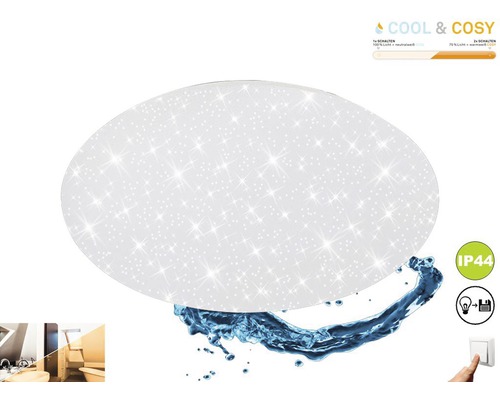 Plafonnier LED IP44 18W 1600 lm 2700/4000 K Ø 38,5 cm Cool&Cosy blanc + décor étoiles