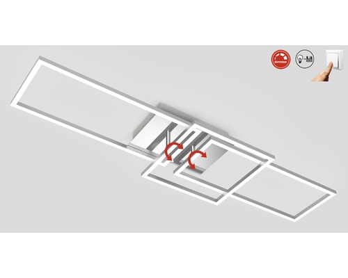 Plafonnier LED à intensité lumineuse variable 1x43,8W 1x3300 lm 3000 K blanc chaud Frames alu/chrome Lxlxh 928/260/96 mm