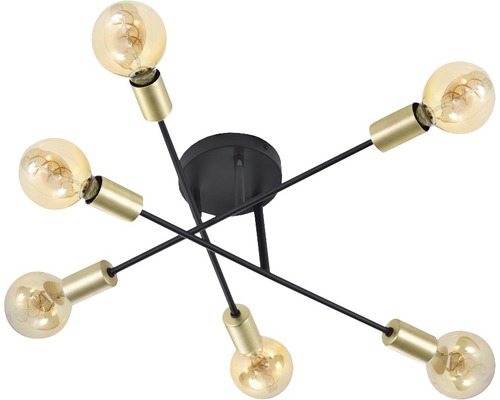 Deckenleuchte mit sechs Leuchtenarmen und Glühbirnen