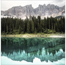 Landschaft mit Berg, Wald und See