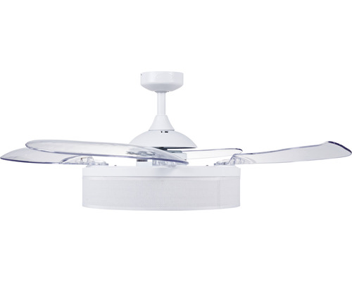 Ventilateur de plafond avec éclairage Fan, Fraser WH Ø 122 cm 60 W métal blanc Ventilateur de plafond avec éclairage et pales transparentes