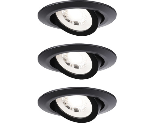 Ensemble de spots à encastrer LED 3x4,8W 3x450 lm 3000 K blanc chaud rond pivotant noir mat Ø 82/75 mm 230 V