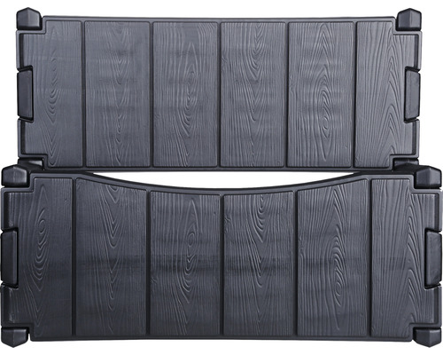 Zwei Kunststoff-Beckenrandsteine mit Holzstruktur