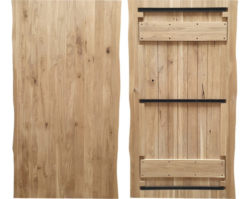 Plateau de table en chêne avec bord d''arbre et éléments de fixation