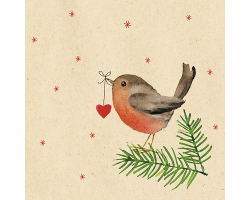 Serviettes de Noël ByN Oiseau avec cœur 20 pces