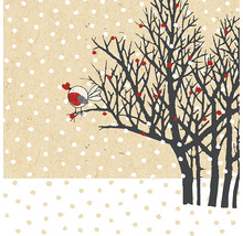 Illustration d''un oiseau sur un arbre avec des baies rouges en hiver