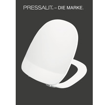 Logo Pressalit au-dessus d''un siège de toilette