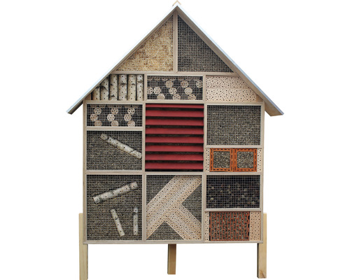 Hôtel à insectes XXL «Giant» avec toit en zinc, immense nichoir pour abeilles sauvages, 188x40x229 cm