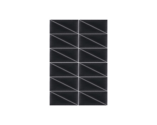 Carreaux rectangulaires foncés à motif géométrique.