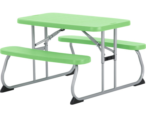 Table verte pour enfants avec bancs et structure métallique pour le jardin