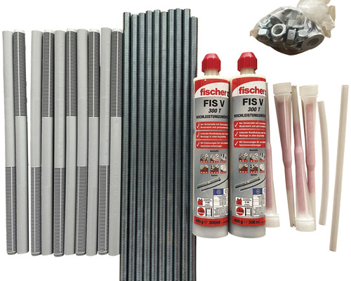 Kit de mortier d''injection Fischer FIS V 300 T avec tiges d''ancrage, manchons à tamis et autres accessoires