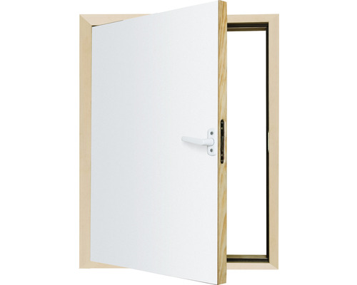 Porte intérieure blanche ouverte avec cadre en bois