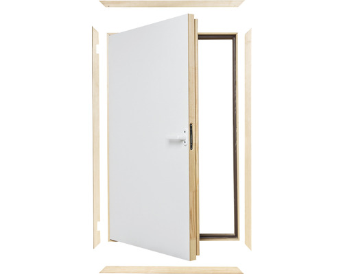 Porte intérieure blanche avec cadre de porte en bois