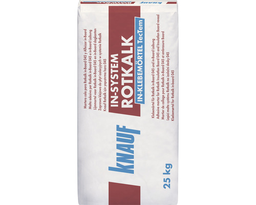 Mortier de collage Knauf Rotkalk in-Klebemörtel TecTem 25 kg Sac de mortier adhésif Knauf Rotkalk In-System TecTem de 25 kg