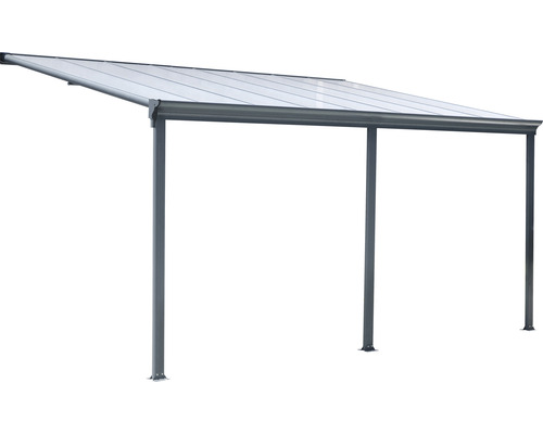 Abri avec plaques en polycarbonate et trois piliers de support