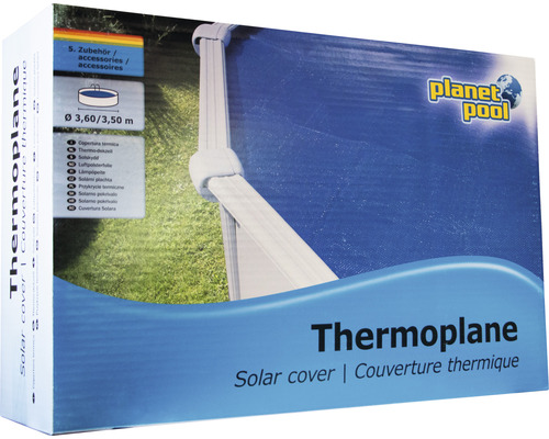 Emballage d''une couverture solaire Thermoplane pour piscines d''un diamètre de 3,60 mètres ou 3,50 mètres