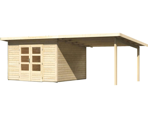 Abri de jardin en bois avec double porte et auvent