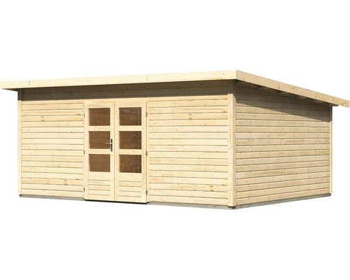 Holzgartenhaus mit Doppeltür und Fenstern