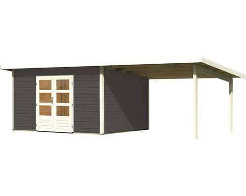 Abri de jardin en bois avec double porte et auvent