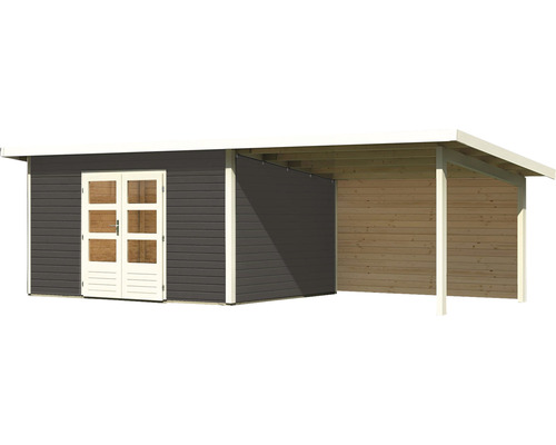 Abri de jardin en bois avec double porte et auvent