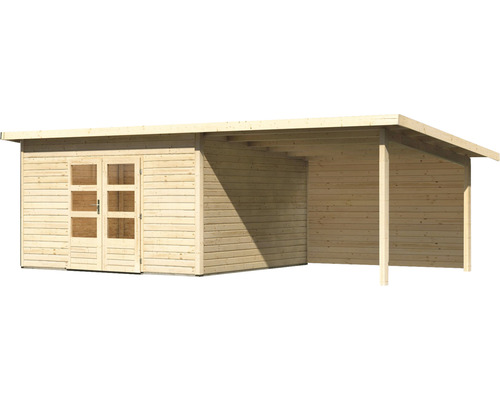 Abri de jardin en bois avec double porte et annexe