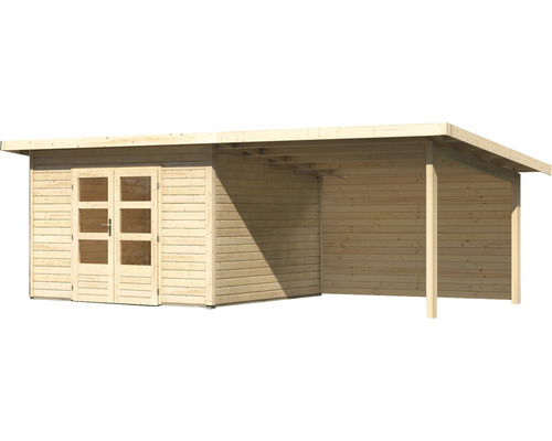 Abri de jardin en bois avec double porte et auvent
