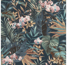 Tapete mit tropischen Blättern und Blütenmuster