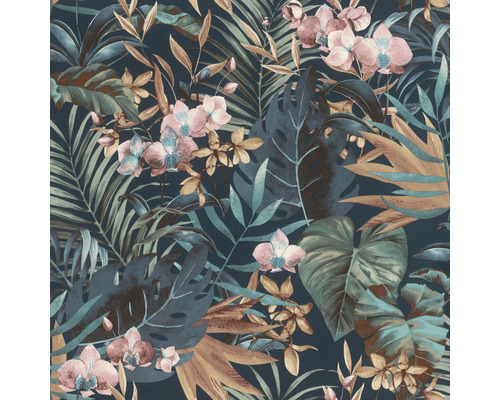 Tapete mit tropischen Blättern und Blütenmuster
