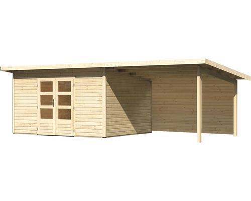 Abri de jardin en bois avec auvent et double porte