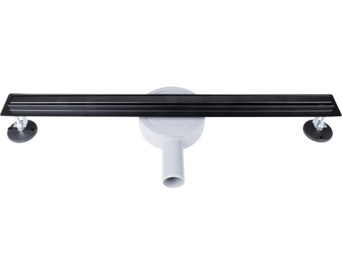 Set de caniveau de douche Differnz 70x30x800 mm inox noir avec bride Caniveau de douche avec évacuation centrale