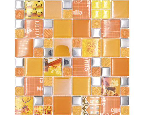 Mosaïque en verre XCM MC569 combinaison Silver Orange