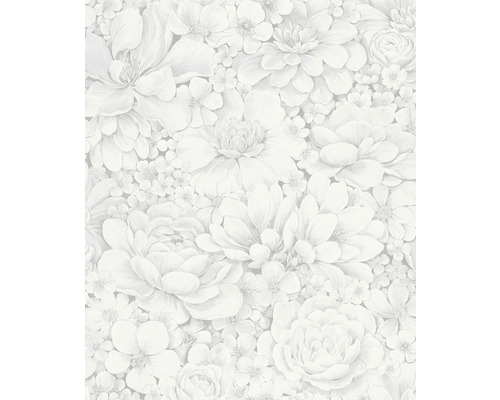 Papier peint intissé 33952 Botanica Floral blanc gris Papier peint à fleurs avec grand motif floral