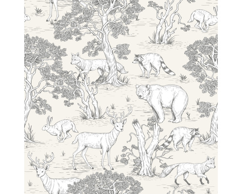 Papier peint avec animaux forestiers et arbres