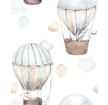 Motif avec montgolfières, crocodile et lapin