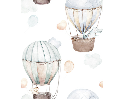 Motif avec montgolfières, crocodile et lapin