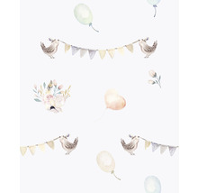 Motif avec oiseau, guirlande, fleurs et ballons