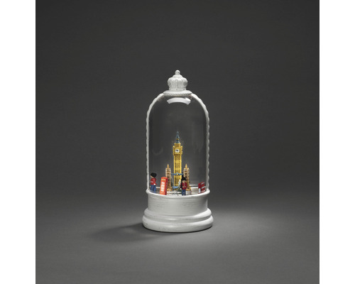 Lanterne flottante LED Konstsmide scène de Londres h 26,5 cm couleur d'éclairage blanc chaud fonctionnement sur piles avec minuterie 5 heures Boule à neige décorative avec des monuments londoniens sous un dôme transparent