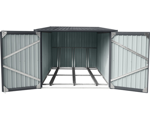 Abri de jardin ouvert avec structure métallique et sol