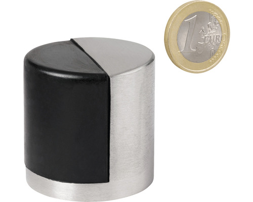 Türstopper aus Edelstahl und Gummi neben einer Ein-Euro-Münze