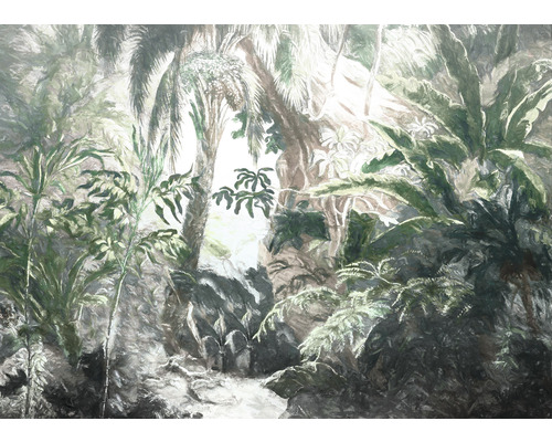 Papier peint panoramique intissé X7-1069 Fata Morgana 7 pces 350 x 250 cm Illustration d''une jungle dense avec diverses plantes