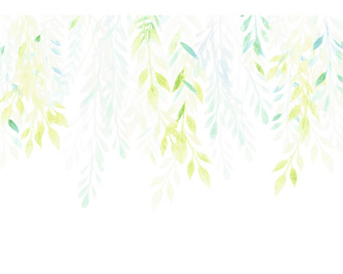 Papier peint panoramique intissé X7-1096 Summer Leaves 7 pces 350 x 250 cm Illustration avec des feuilles vertes