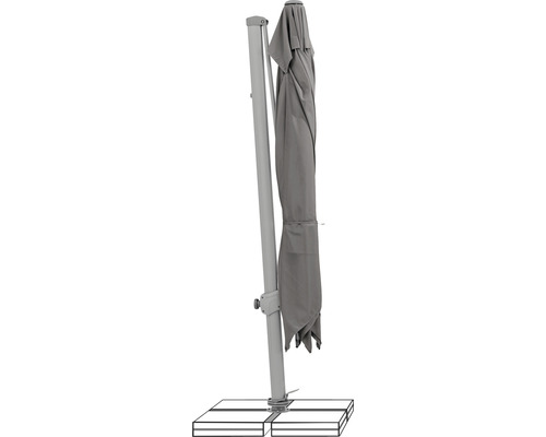 Parasol déporté fermé sur un socle pour l''extérieur