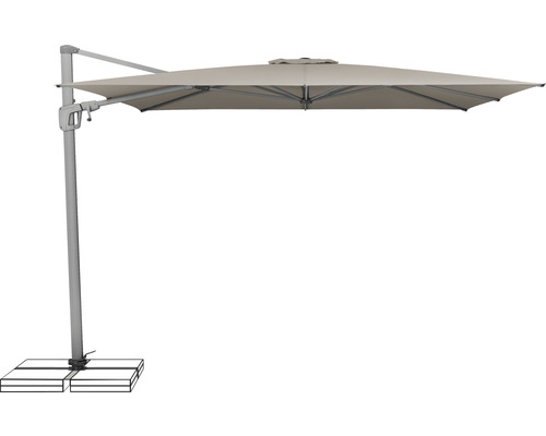 Freiarm-Sonnenschirm mit quadratischer Bespannung und Standfuss