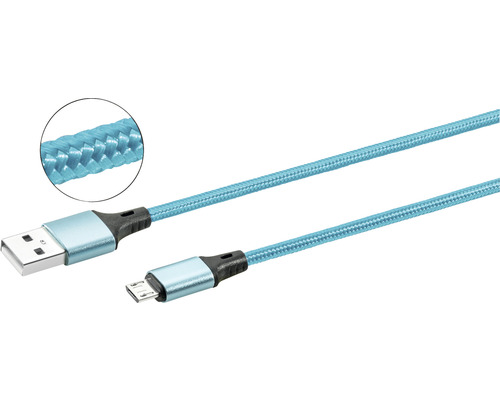 Câble USB/micro USB 2,5 m textile bleu